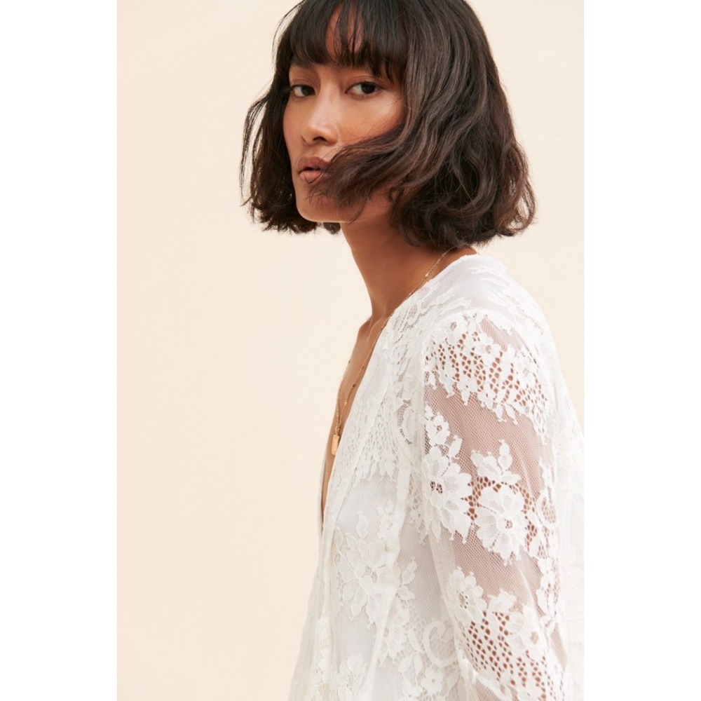 Free People Aurelia Lace Mini Dress in Ivory Size Medium - Picture 2 of 12
